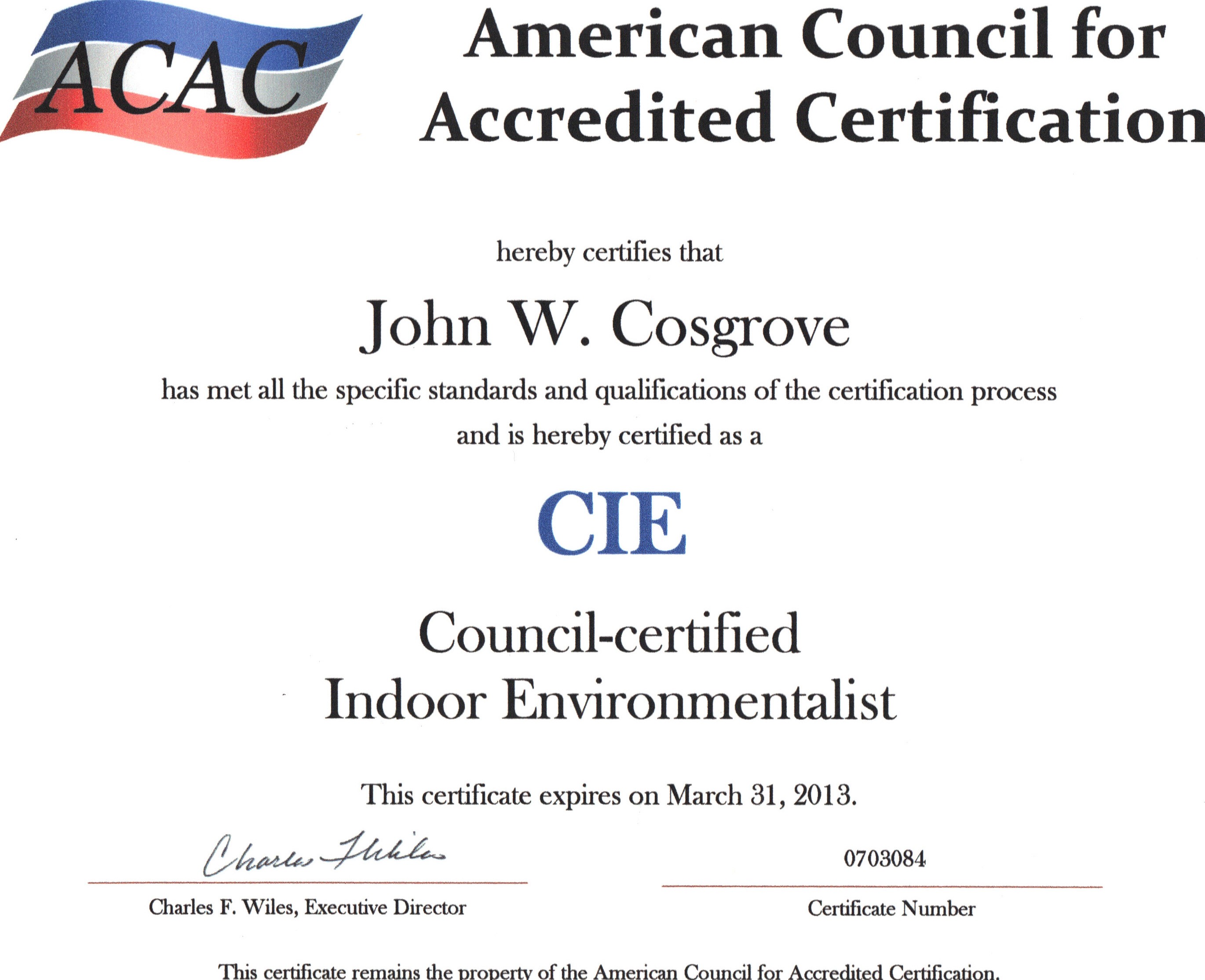 john Cosgrove CIE certification